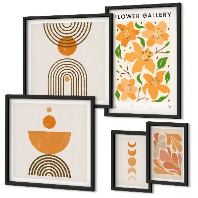 Set di 5 quadri con stampa di fiori e motivi geometrici eleganti