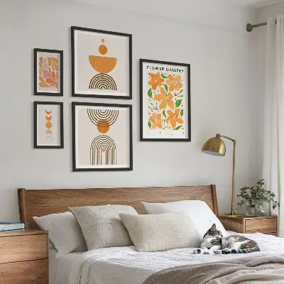 Set di 5 quadri con stampa di fiori e motivi geometrici eleganti