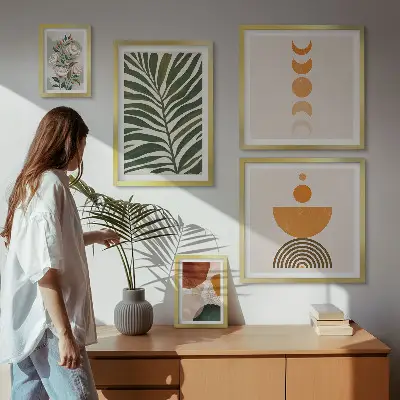 Polittico con cornice con motivi vegetali e forme boho