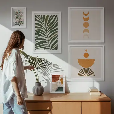 Polittico con cornice con motivi vegetali e forme boho