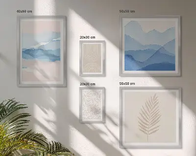 Polittico con cornice paesaggi astratti con foglie