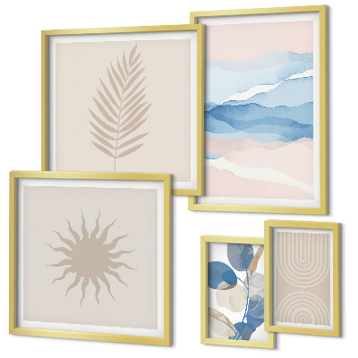 Set di 5 quadri Onde vegetali astratte