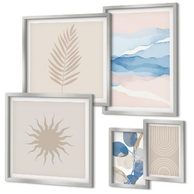 Set di 5 quadri Onde vegetali astratte