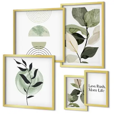 Set di 5 quadri con eleganti grafiche di piante per interni