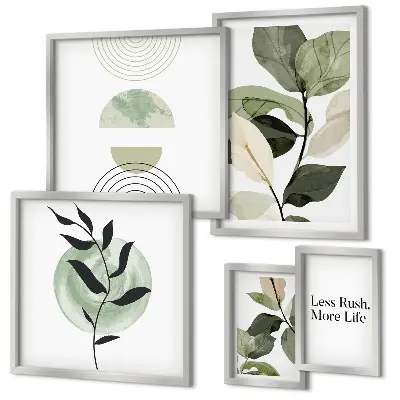 Set di 5 quadri con eleganti grafiche di piante per interni