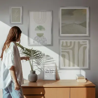 Set di quadri incorniciati con grafiche naturalistiche dai toni pastello