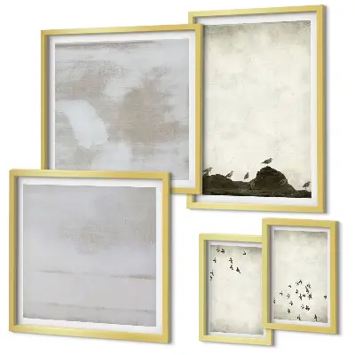 Uccelli minimalisti in volo quadro con cornice
