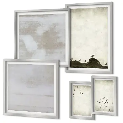 Uccelli minimalisti in volo quadro con cornice