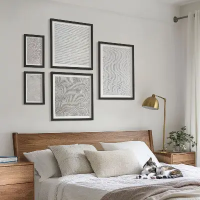 Set di 5 quadri con strutture geometriche di modelli di sabbia
