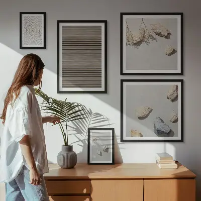 Polittico con cornice con texture naturali di legno e pietre
