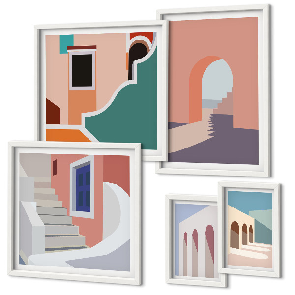 Set di quadri incorniciati Grafica architettonica pastello