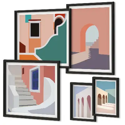 Set di quadri incorniciati con grafica architettonica pastello