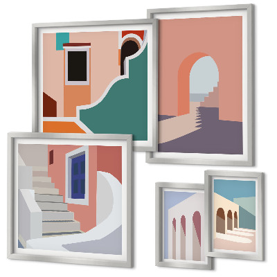 Set di quadri incorniciati Grafica architettonica pastello