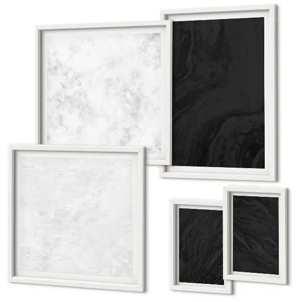 Set di 5 quadri con stampa di marmi scuri e luminosi