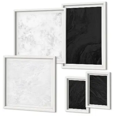 Set di 5 quadri con stampa di marmi scuri e luminosi
