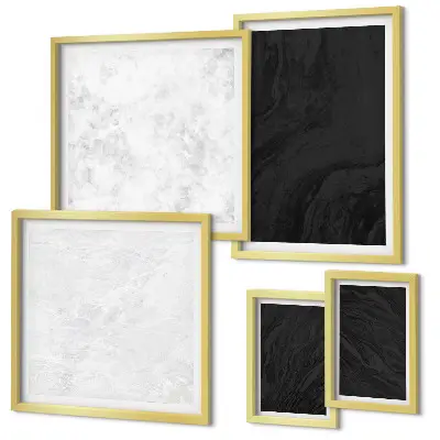 Set di 5 quadri con stampa di marmi scuri e luminosi