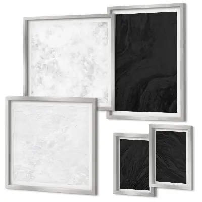 Set di 5 quadri con stampa di marmi scuri e luminosi