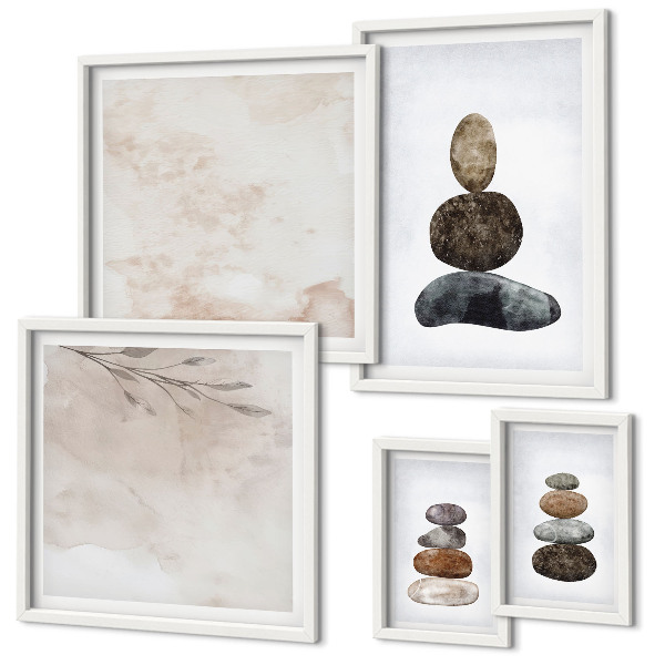 Set di quadri incorniciati Pittura boho con pile di pietre