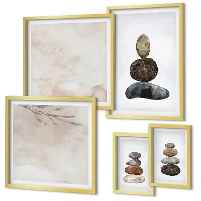 Set di quadri incorniciati con stampa boho di pietre impilate
