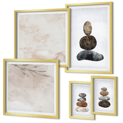 Set di quadri incorniciati Pittura boho con pile di pietre