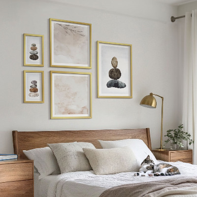 Set di quadri incorniciati Pittura boho con pile di pietre