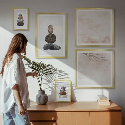 Set di quadri incorniciati Pittura boho con pile di pietre