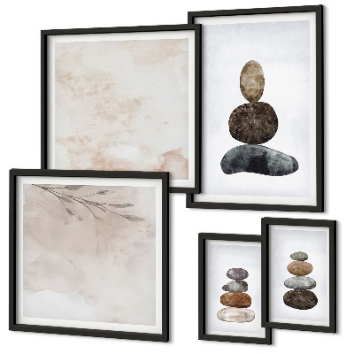 Set di quadri incorniciati Pittura boho con pile di pietre