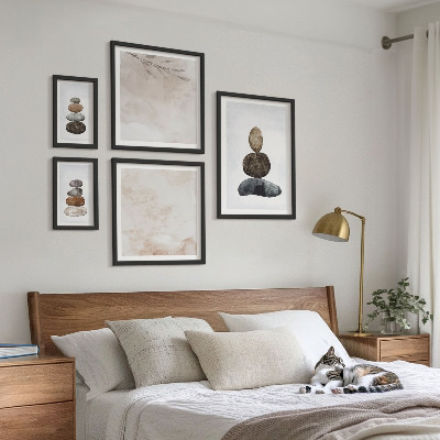 Set di quadri incorniciati Pittura boho con pile di pietre