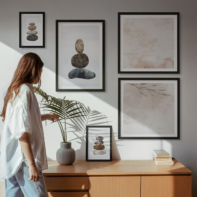 Set di quadri incorniciati Pittura boho con pile di pietre