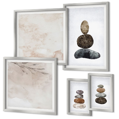 Set di quadri incorniciati Pittura boho con pile di pietre