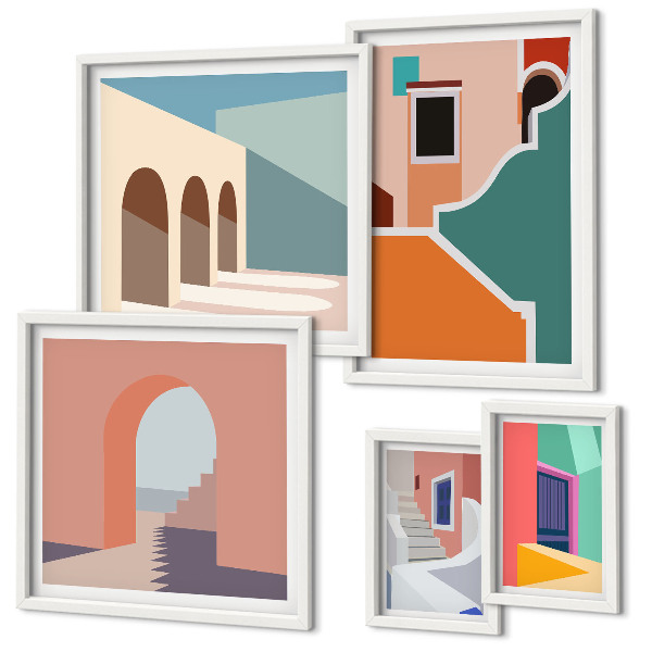Set di 5 quadri Illustrazioni colorate di edifici