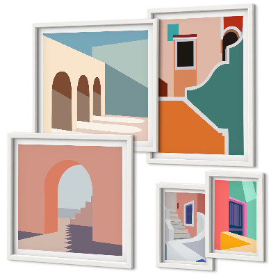 Set di 5 quadri Illustrazioni colorate di edifici