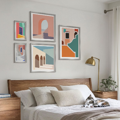 Set di 5 quadri Illustrazioni colorate di edifici
