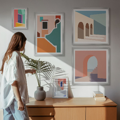 Set di 5 quadri Illustrazioni colorate di edifici