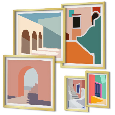 Set di 5 quadri Illustrazioni colorate di edifici