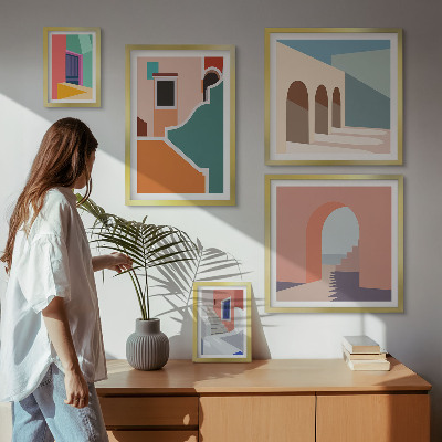 Set di 5 quadri Illustrazioni colorate di edifici