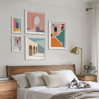Set di 5 quadri Illustrazioni colorate di edifici