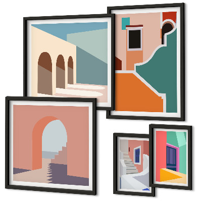 Set di 5 quadri Illustrazioni colorate di edifici