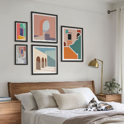 Set di 5 quadri Illustrazioni colorate di edifici