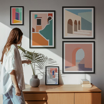 Set di 5 quadri Illustrazioni colorate di edifici