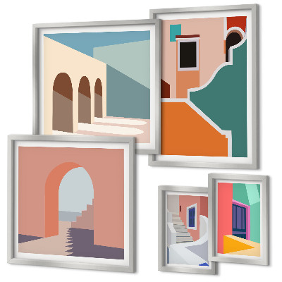 Set di 5 quadri Illustrazioni colorate di edifici