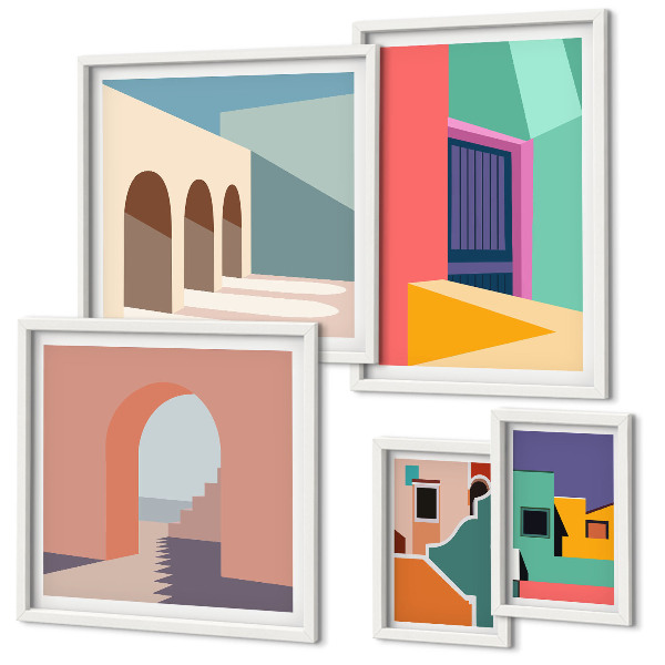 Set di quadri incorniciati Illustrazioni colorate della città