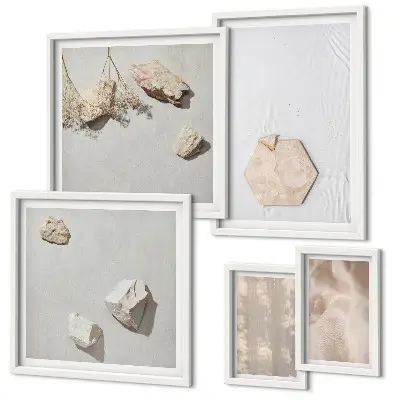 Polittico con cornice decorazione murale con texture naturali e delicate in stile boho