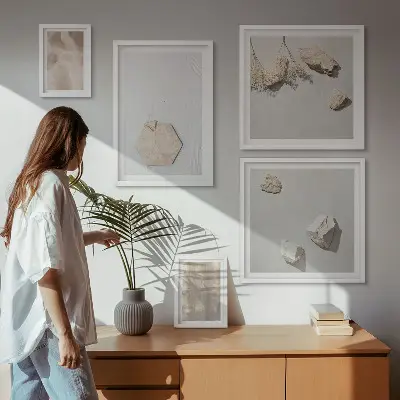 Polittico con cornice decorazione murale con texture naturali e delicate in stile boho