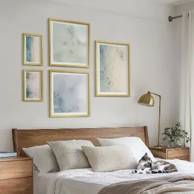 Set di 5 quadri minimalismo su tela con acquerelli versati