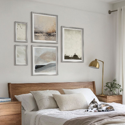 Polittico con cornice Uccelli rocce pennellate decorazioni