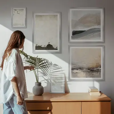 Polittico con cornice decorato con uccelli, rocce e pennellate