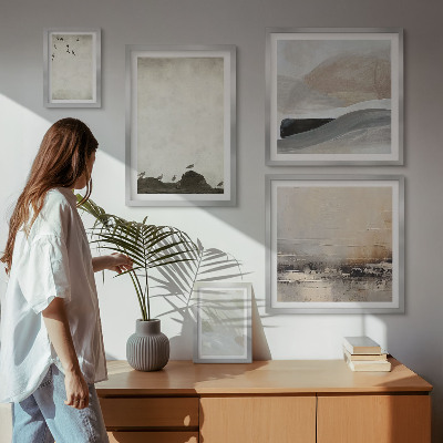 Polittico con cornice Uccelli rocce pennellate decorazioni