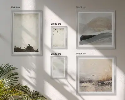 Polittico con cornice decorato con uccelli, rocce e pennellate