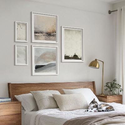 Polittico con cornice Uccelli rocce pennellate decorazioni